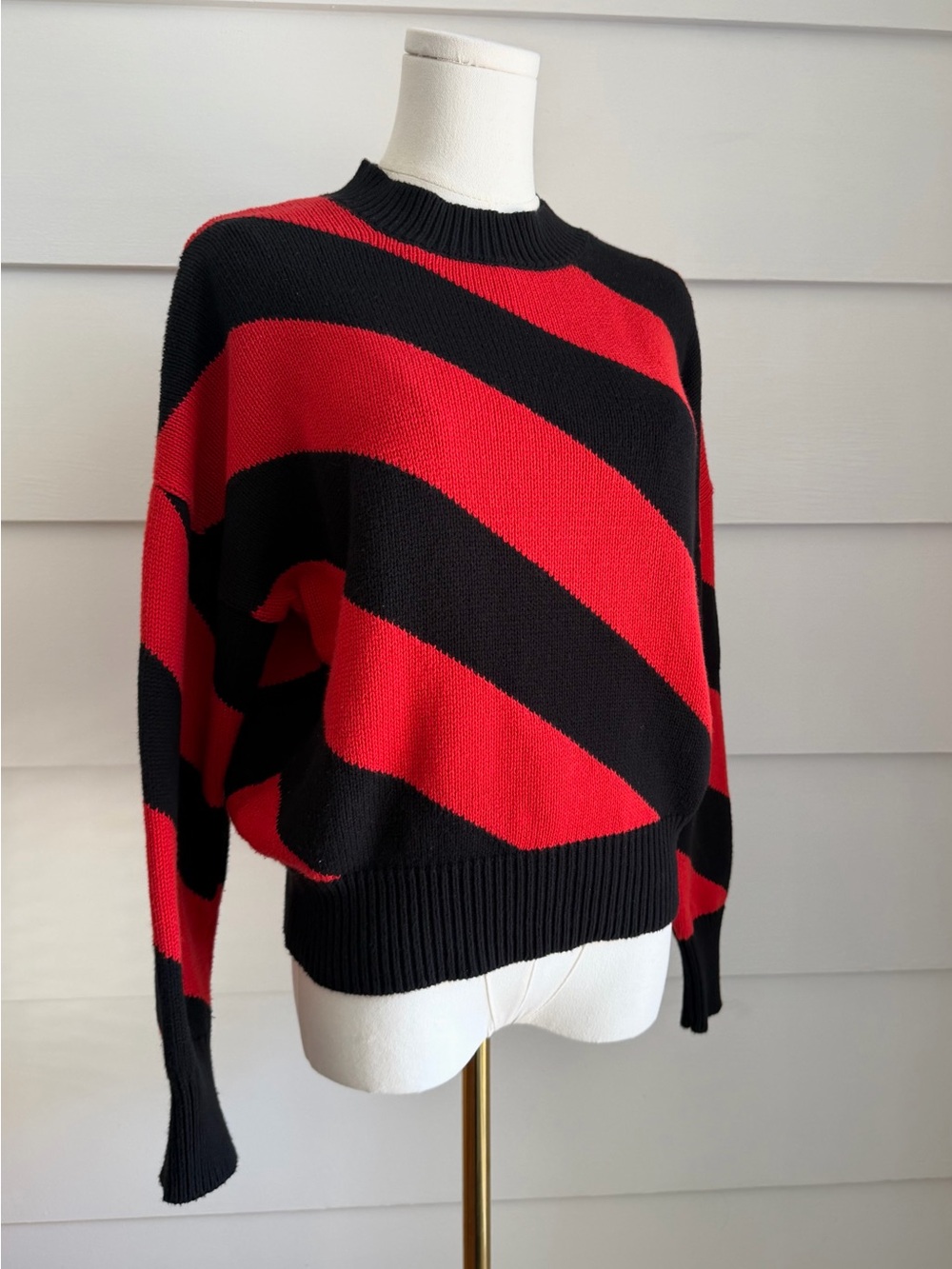 Clare V. Drop Shoulder Sweater Black/Poppy Stripe XS - Picture 3 of 8